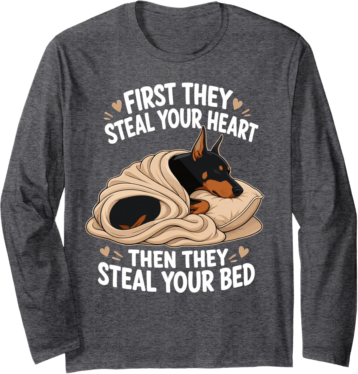 Funny Doberman Pinscher Long Sleeve T-Shirt - Adult Unisex Dark Heather Grey