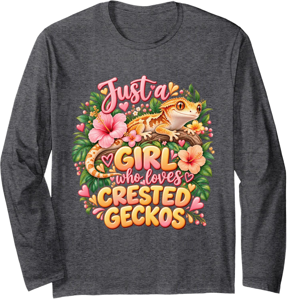 Just A Girl Who Loves Crested Gecko Long Sleeve T-Shirt - Adult Unisex Dark Heather Grey