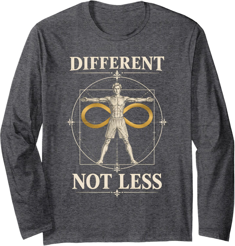 Different Not Less Autism Awareness Acceptance Infinity Long Sleeve T-Shirt - Adult Unisex Dark Heather Grey