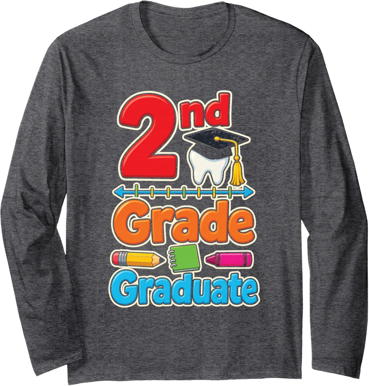 2nd Grade Graduate Elementary Graduation Moving Up Day Long Sleeve T-Shirt - Adult Unisex Dark Heather Grey