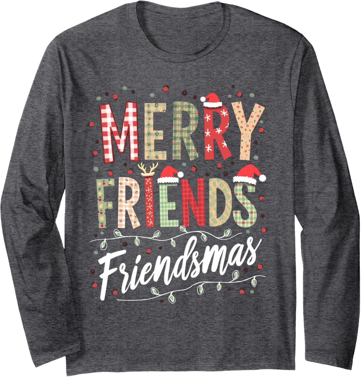 MERRY Friendsmas Holiday Long Sleeve T-Shirt - Adult Unisex Dark Heather Grey