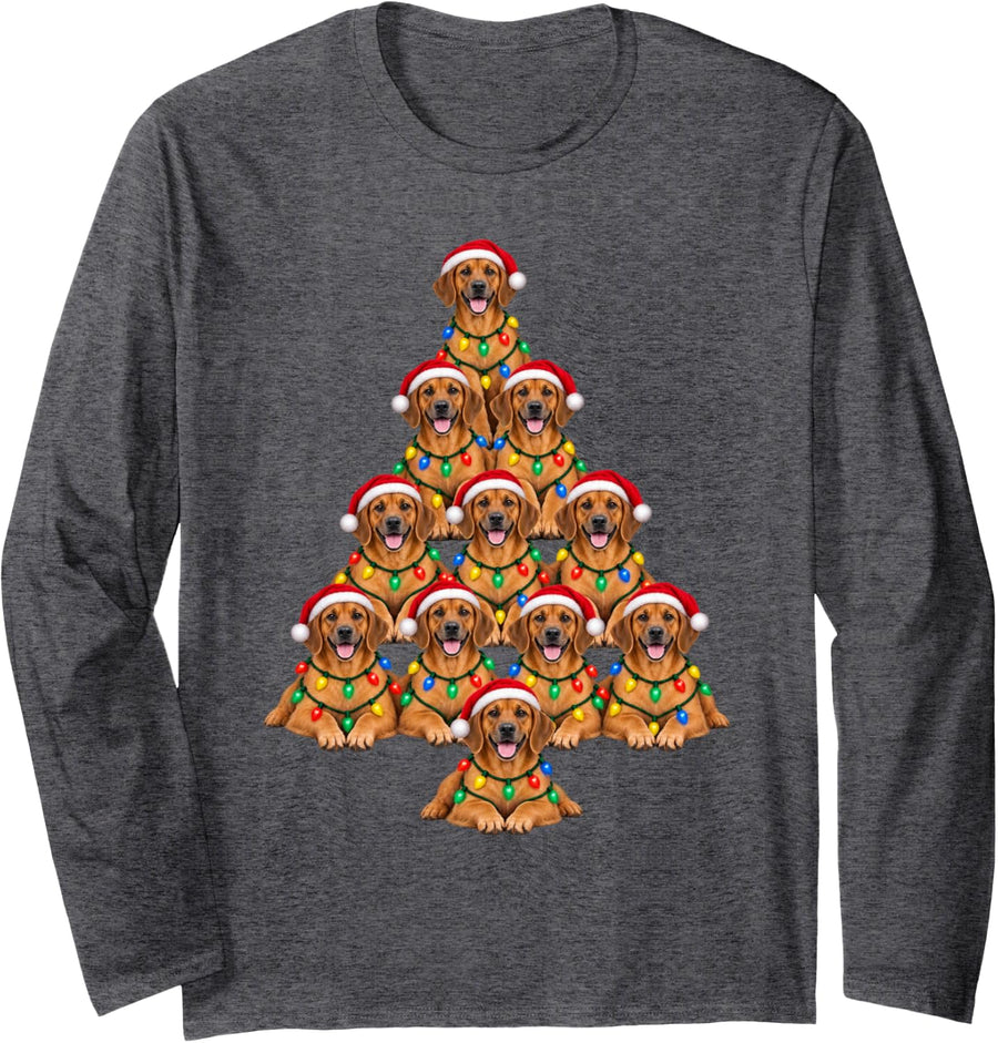 Rhodesian Ridgeback Christmas Tree Santa Hat Pet Dogs Lover Long Sleeve T-Shirt - Adult Unisex Dark Heather Grey