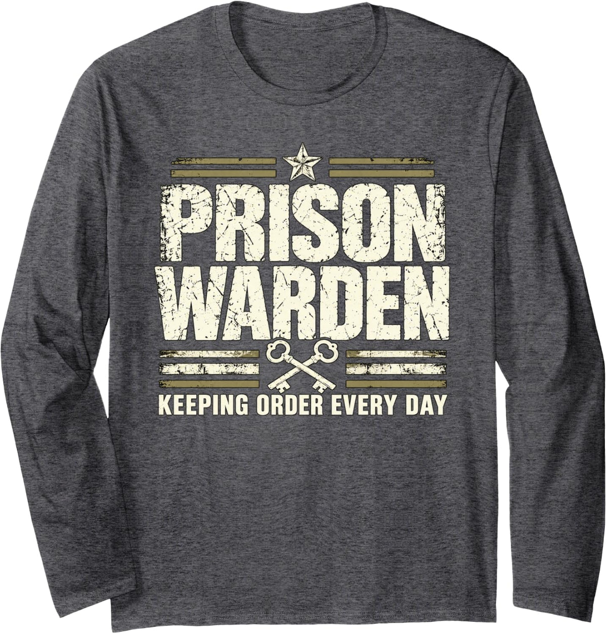 Vintage Prison Warden Keeping Order Long Sleeve T-Shirt - Adult Unisex Dark Heather Grey