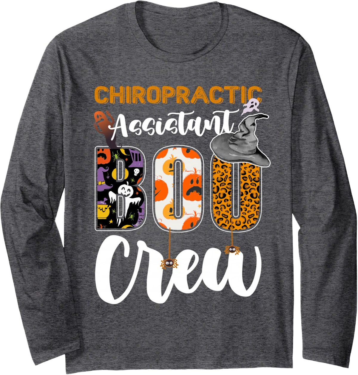 Chiropractic Assistant Boo Crew Halloween Costume Matching Long Sleeve T-Shirt - Adult Unisex Dark Heather Grey
