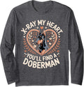 X Ray My Heart You'll Find A Doberman Dobie Dog Long Sleeve T-Shirt - Adult Unisex Dark Heather Grey