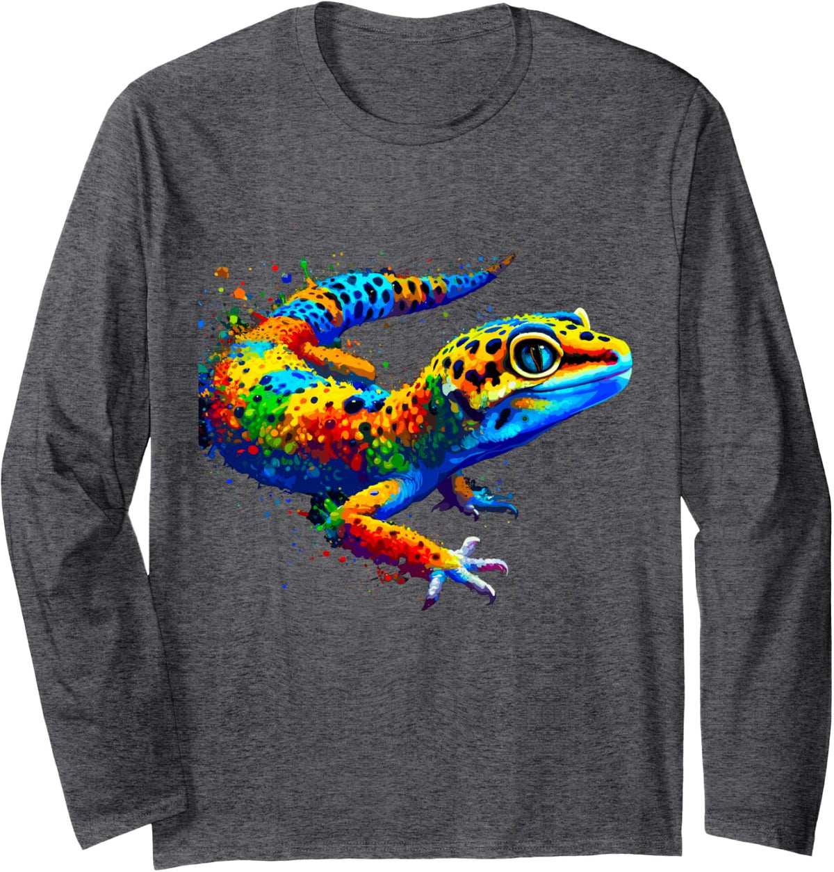 Colorful Leopard Gecko Long Sleeve T-Shirt - Adult Unisex Dark Heather Grey