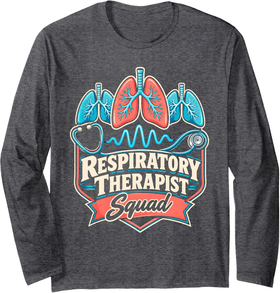 Respiratory Therapist Squad Long Sleeve T-Shirt - Adult Unisex Dark Heather Grey