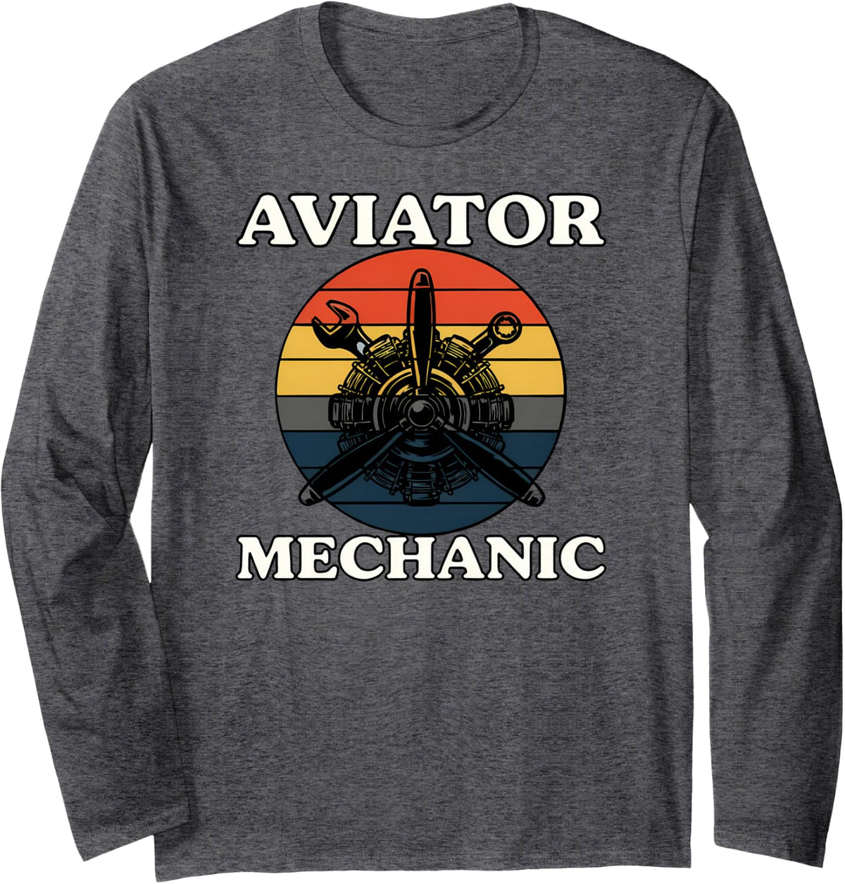 Aviator Mechanic Retro Aircraft Engine Aviation Long Sleeve T-Shirt - Adult Unisex Dark Heather Grey