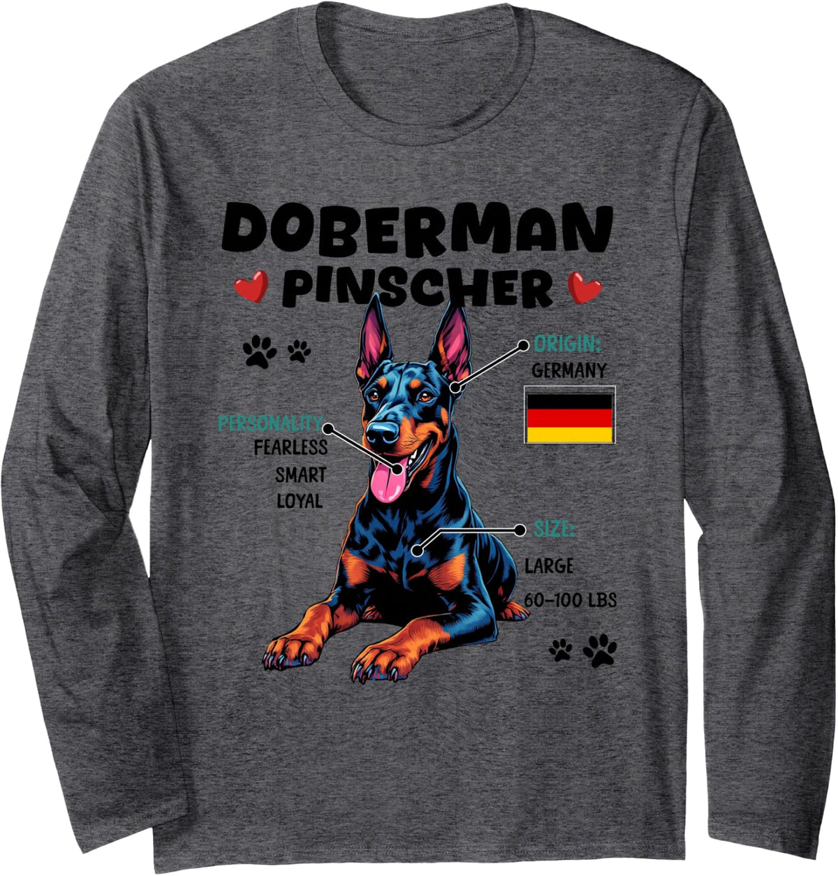 Doberman Pinscher Owner Funny Doberman Lover Long Sleeve T-Shirt - Adult Unisex Dark Heather Grey