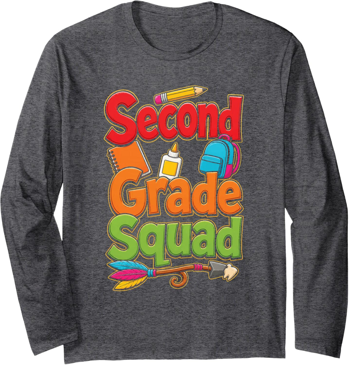 2nd Grade Squad Second Graders First Day of School Long Sleeve T-Shirt - Adult Unisex Dark Heather Grey
