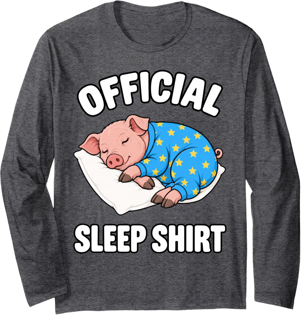Pig Sleeping in Pajamas Official Sleepshirt Cute Long Sleeve T-Shirt - Adult Unisex Dark Heather Grey