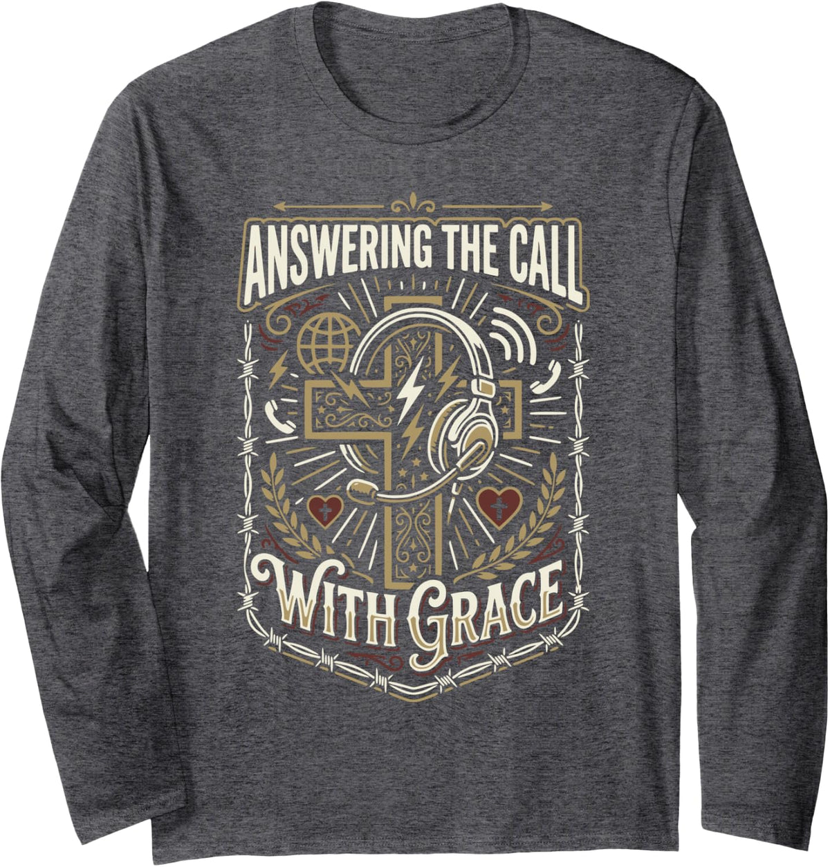 Christian 911 Operator Jesus Christ Emergency 911 Dispatcher Long Sleeve T-Shirt - Adult Unisex Dark Heather Grey