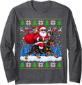 Christmas Santa Riding Doberman Pinscher Kids Girls Boy Xmas Long Sleeve T-Shirt - Adult Unisex Dark Heather Grey