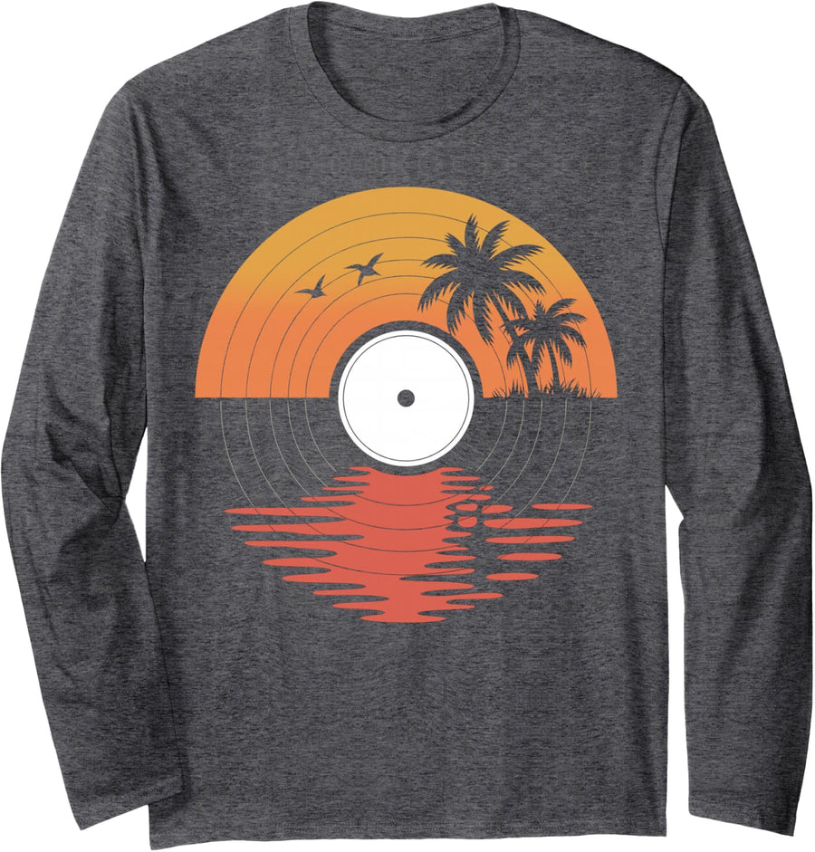 Vinyl Record Turntable DJ Music Long Sleeve T-Shirt - Adult Unisex Dark Heather Grey