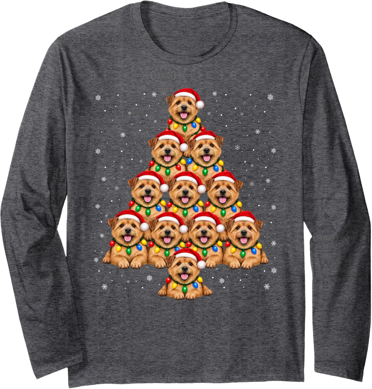 Rhodesian Ridgeback Christmas Tree Snowflake Santa Hat Dog Long Sleeve T-Shirt - Adult Unisex Dark Heather Grey