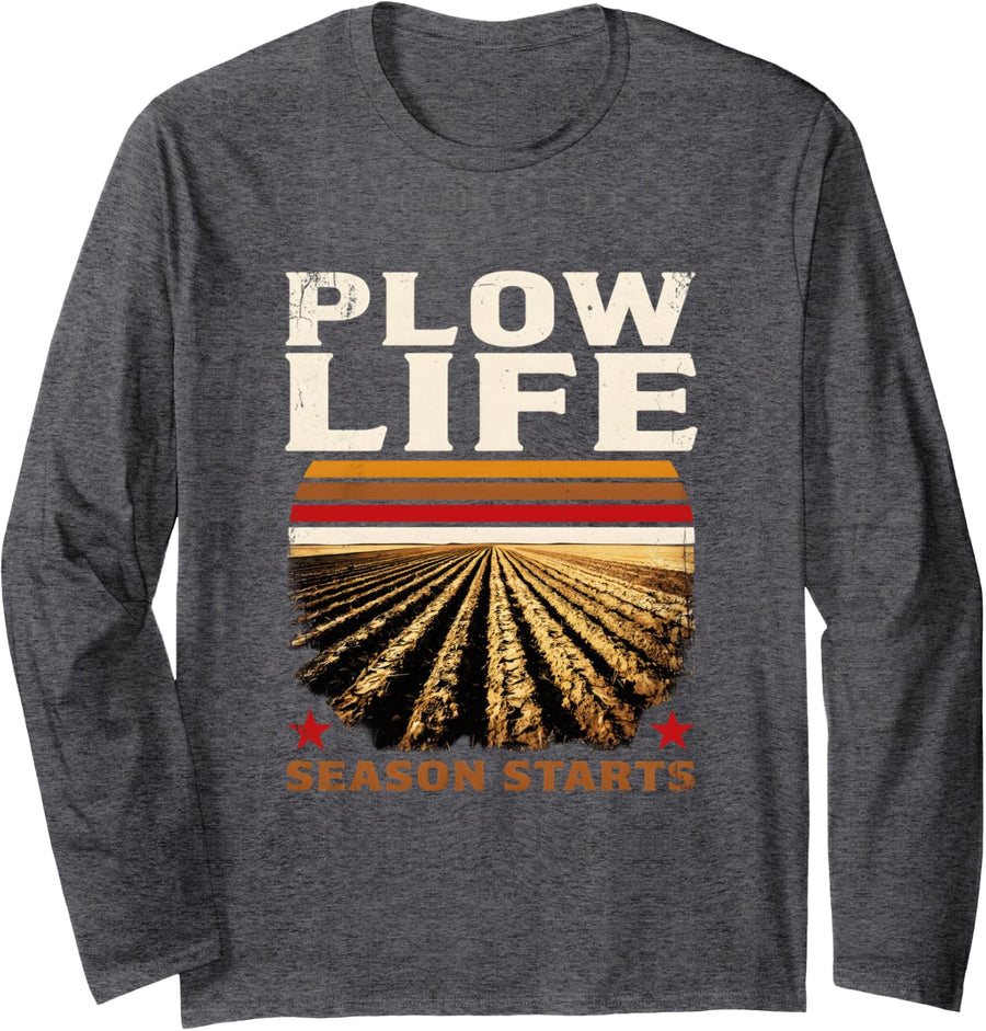 Plow Life Season Starts Long Sleeve T-Shirt - Adult Unisex Dark Heather Grey