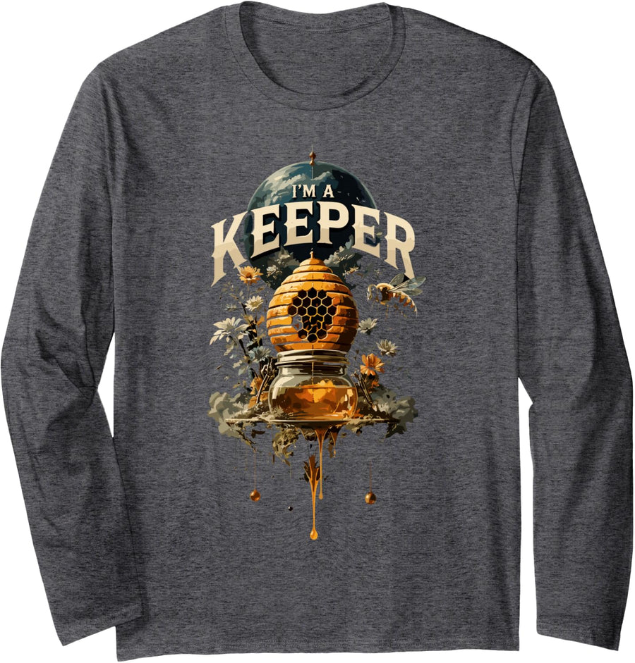 Proud Beekeeping Honey Honeycomb Bees Beekeeper Long Sleeve T-Shirt - Adult Unisex Dark Heather Grey