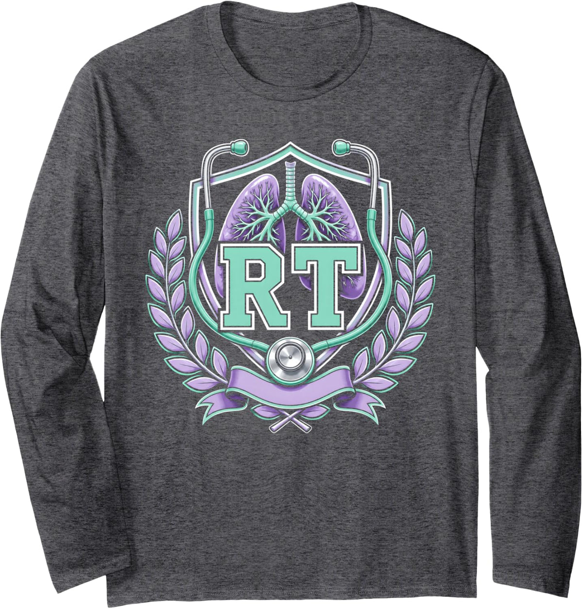 Rt Respiratory Therapist Long Sleeve T-Shirt - Adult Unisex Dark Heather Grey