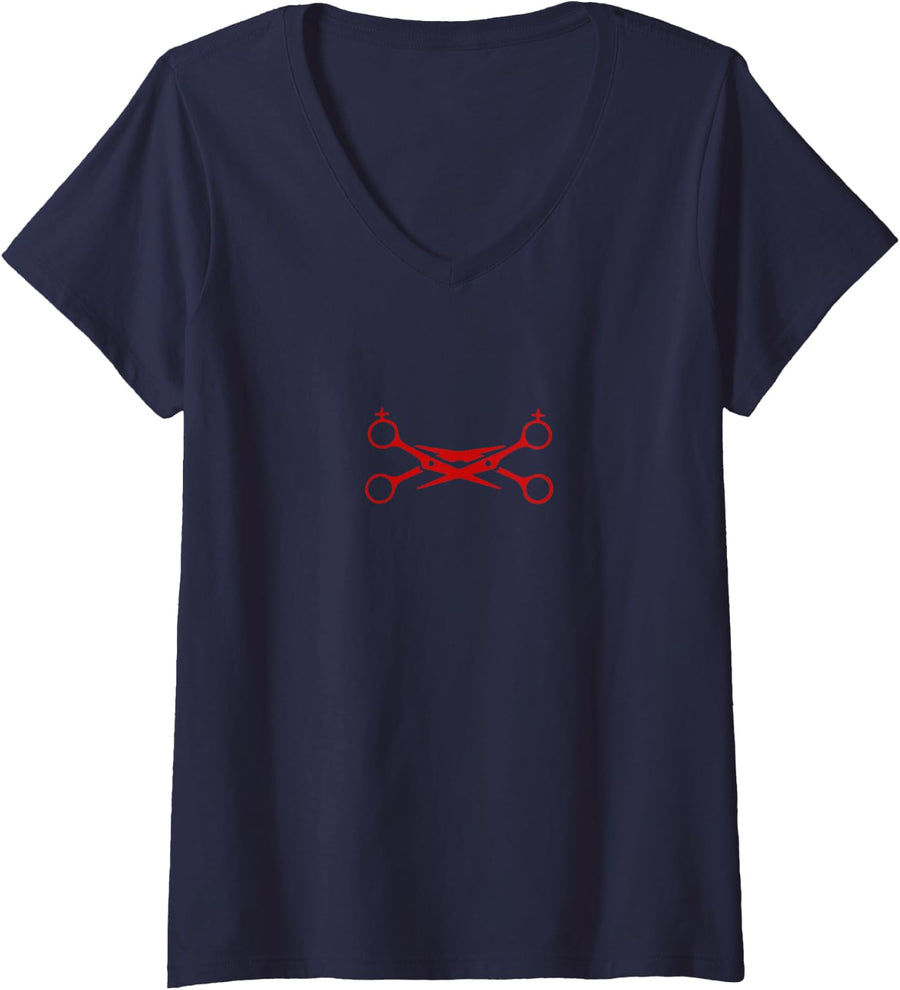 Women's Scissors Subtle Lesbian WLW Pride Month LGBT V-Neck T-Shirt - Navy Blue