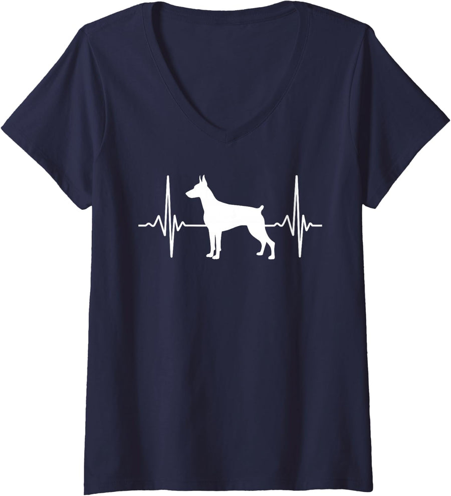 Women's Cool Doberman Art for Men Women Doberman Pinscher Lover V-Neck T-Shirt - Navy Blue