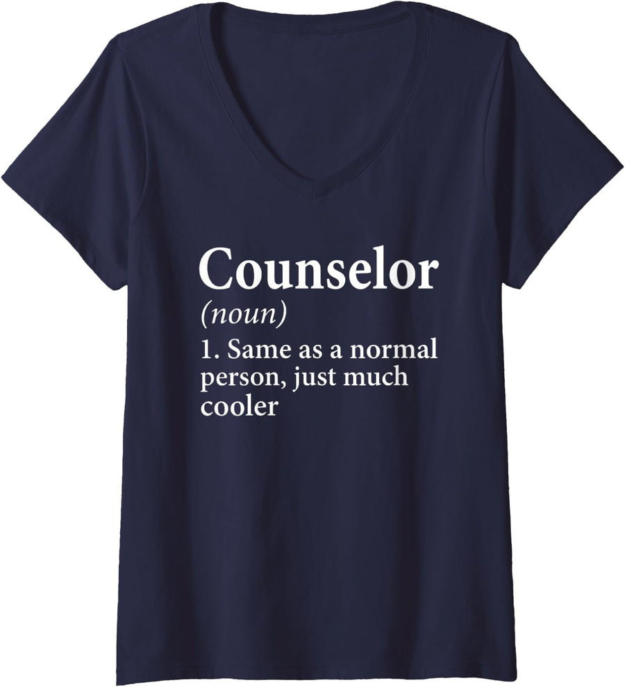 Women's Funny Counselor Definition Same As A Normal Person Cooler V-Neck T-Shirt - Navy Blue
