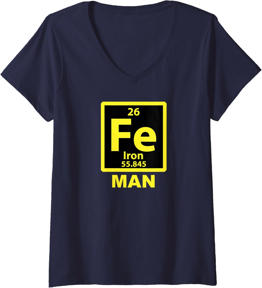 Women's Iron Fe Periodic Man V-Neck T-Shirt - Navy Blue