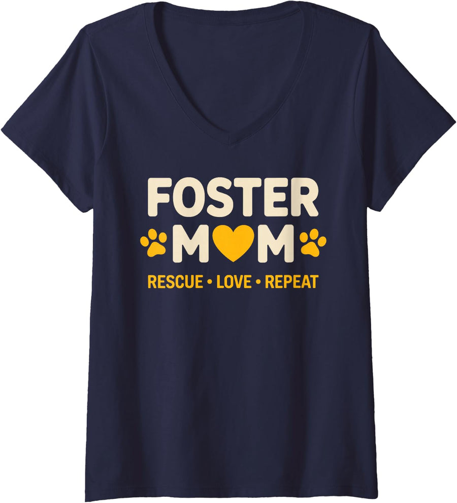 Women's Foster Dog Mom Art for Women Girls Dog Adoption Foster Dog V-Neck T-Shirt - Navy Blue