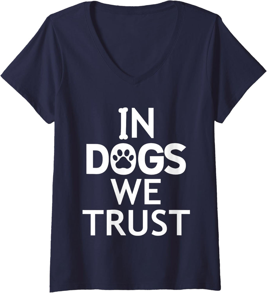 Women's in Dogs We Trust Dog Mom Dog Lovers Dog Paw Print Dog People V-Neck T-Shirt - Navy Blue