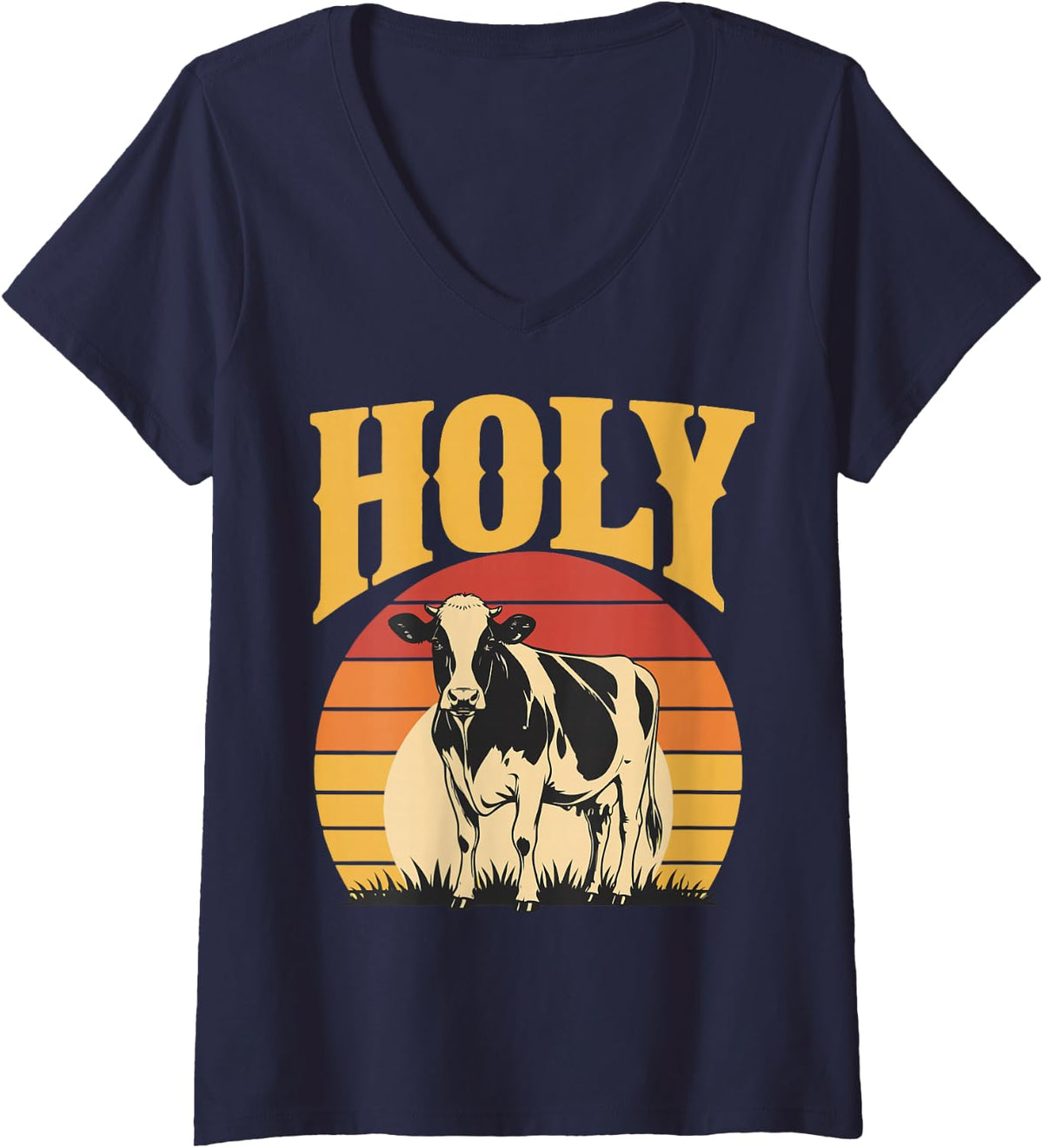 Women's Dairy Farmer Pun Cow Farming Agriculture V-Neck T-Shirt - Navy Blue
