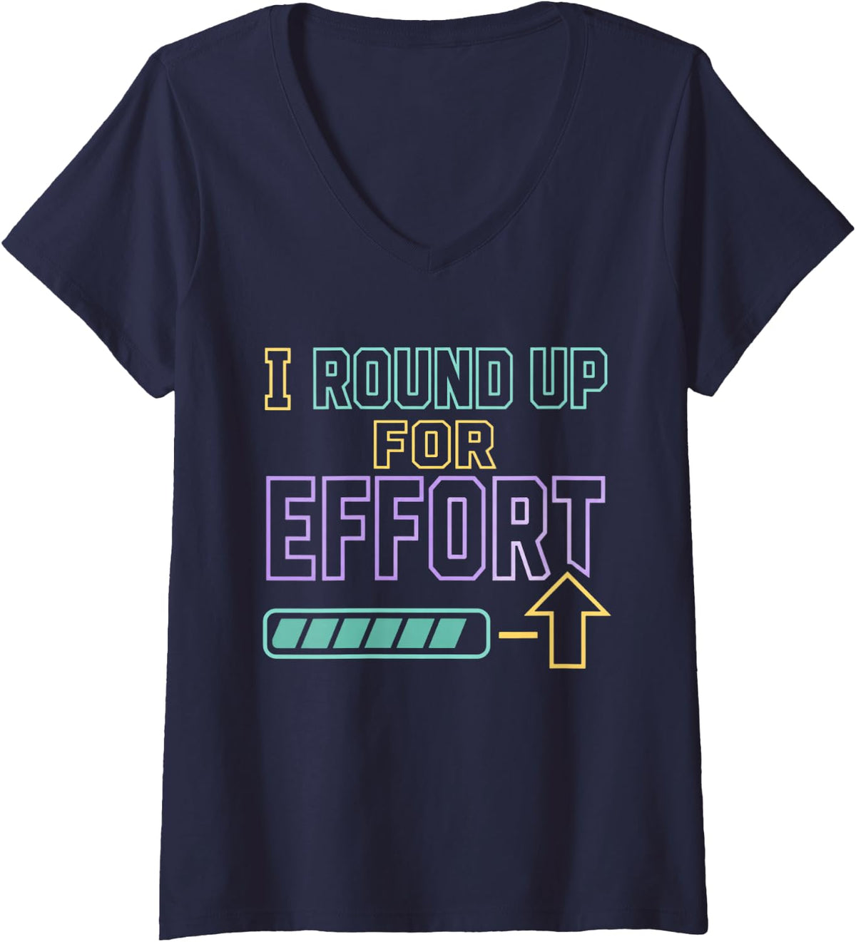 Women's I Round Up for Effort Math Teacher Middle School Algebra V-Neck T-Shirt - Navy Blue