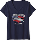 Women's USS Memphis SSN-691 Submarine Veteran Day Father Grandpa Dad V-Neck T-Shirt - Navy Blue
