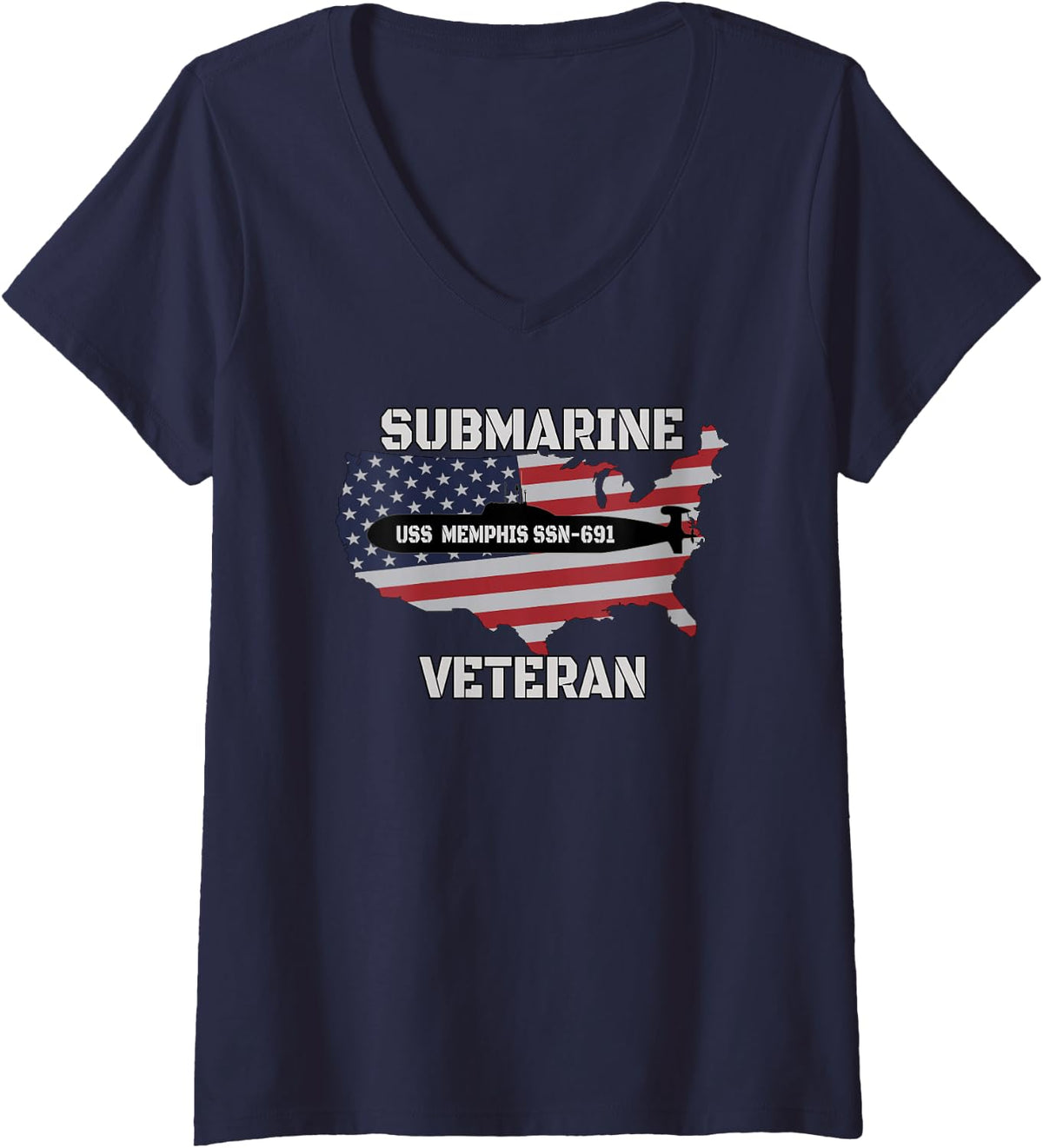 Women's USS Memphis SSN-691 Submarine Veteran Day Father Grandpa Dad V-Neck T-Shirt - Navy Blue