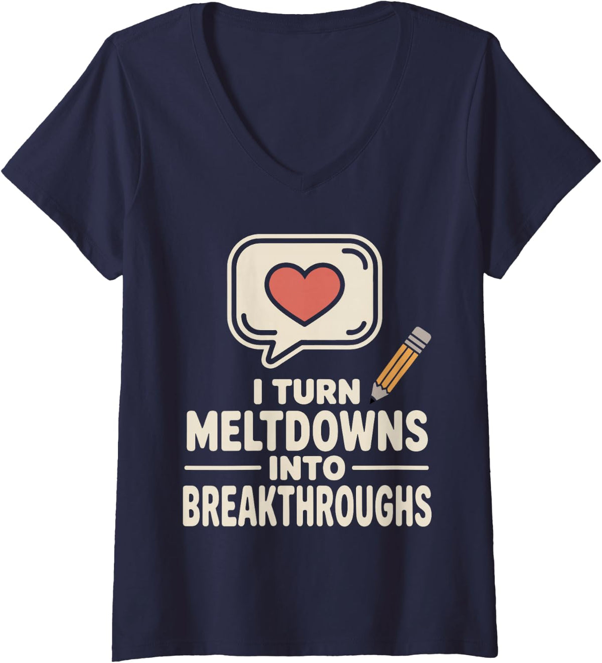Women's I Turn Meltdowns Into Breakthroughs School Counselor V-Neck T-Shirt - Navy Blue