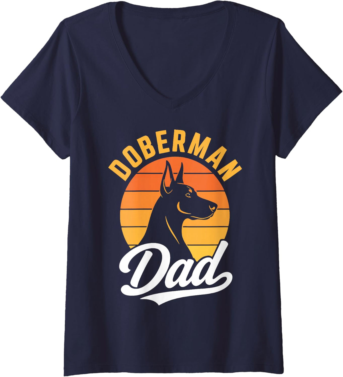 Women's Doberman Dad Doberman Pinscher V-Neck T-Shirt - Navy Blue