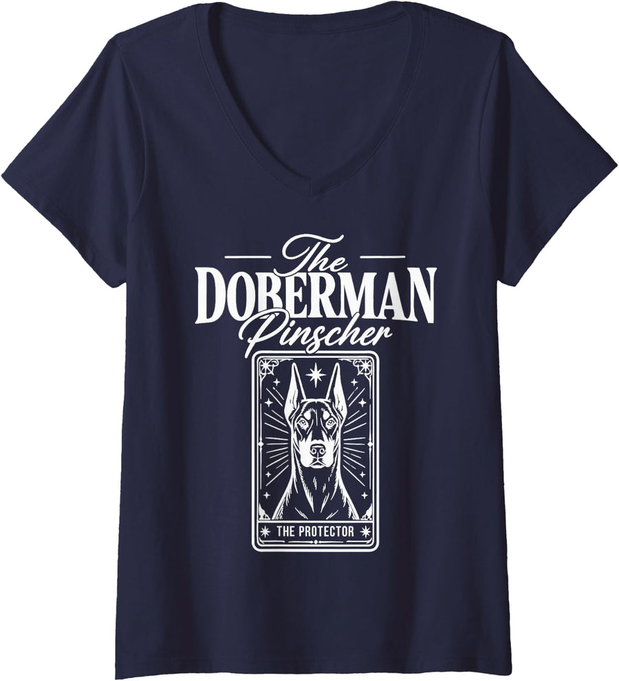 Women's Doberman Owner Doberman Pinscher Lover V-Neck T-Shirt - Navy Blue