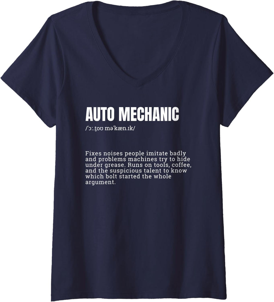 Women's Funny Auto Mechanic Dictionary Definition Shirt V-Neck T-Shirt - Navy Blue
