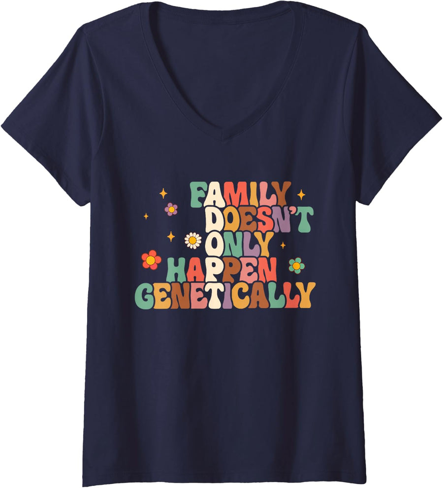 Women's Adoption Adopt Family Doesn't Only Happen Genetically V-Neck T-Shirt - Navy Blue