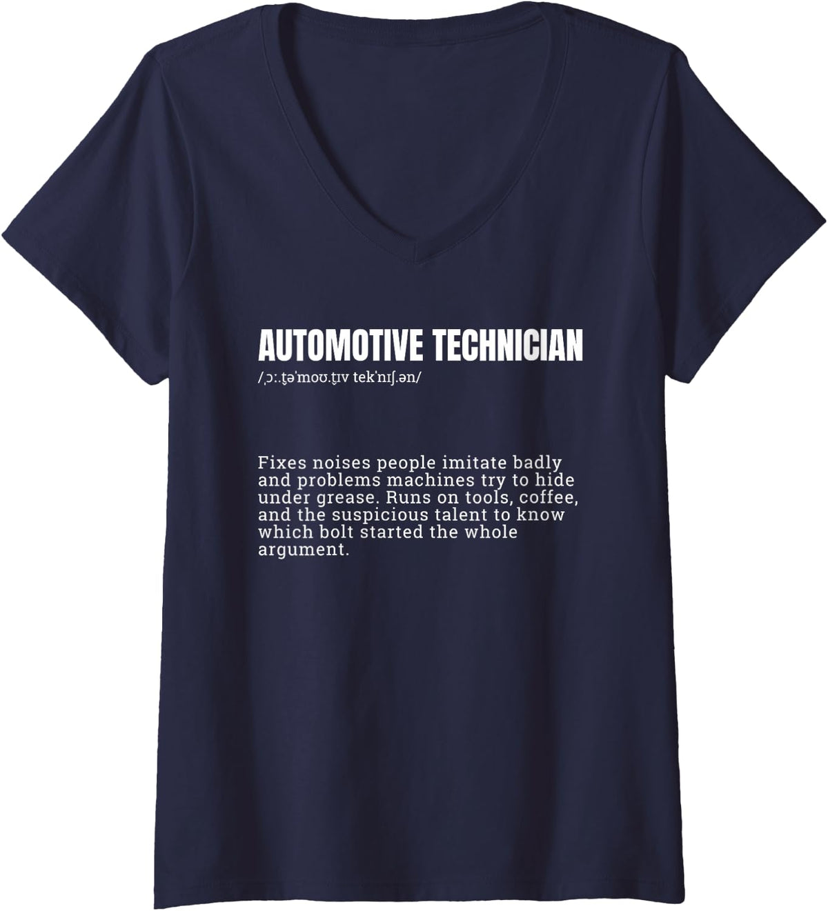 Women's Automotive Technician Definition Funny Car Mechanic V-Neck T-Shirt - Navy Blue