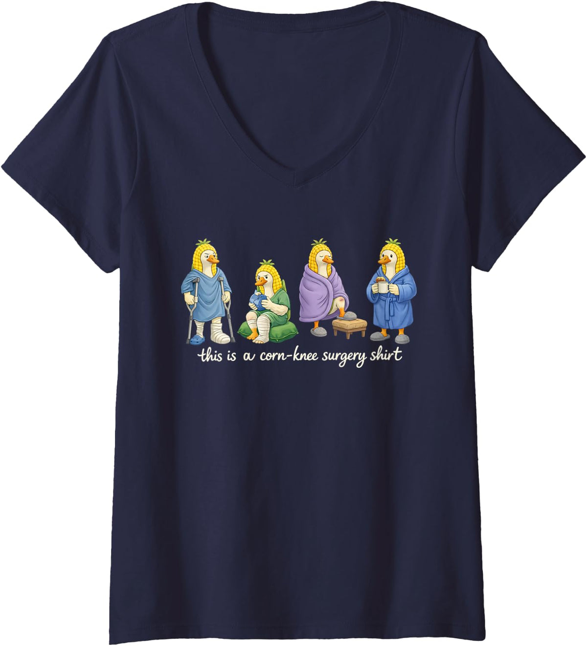 Women's Knee Replacement ACL Surgery This is A Corn-Knee Surgery V-Neck T-Shirt - Navy Blue