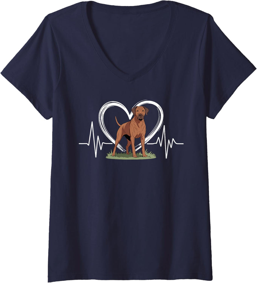 Women's Cool Rhodesian Ridgeback Design for Men Women Dog Lover V-Neck T-Shirt - Navy Blue