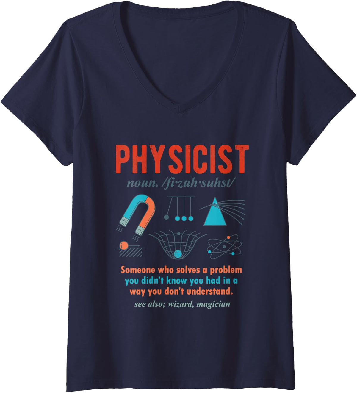 Women's Physicist Someone Who Solves A Problem Definition Retro V-Neck T-Shirt - Navy Blue