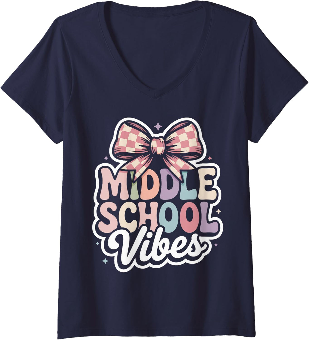 Women's Middle School Vibes Back-to-School for Students Teachers V-Neck T-Shirt - Navy Blue