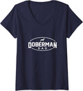 Women's Doberman Pinscher Dog Dad Silhouette Fur Dog Papa Dog Lover V-Neck T-Shirt - Navy Blue
