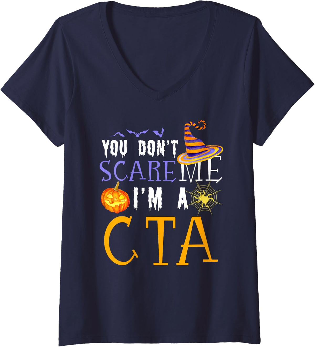 Women's You Don't Scare CTA Funny Halloween V-Neck T-Shirt - Navy Blue