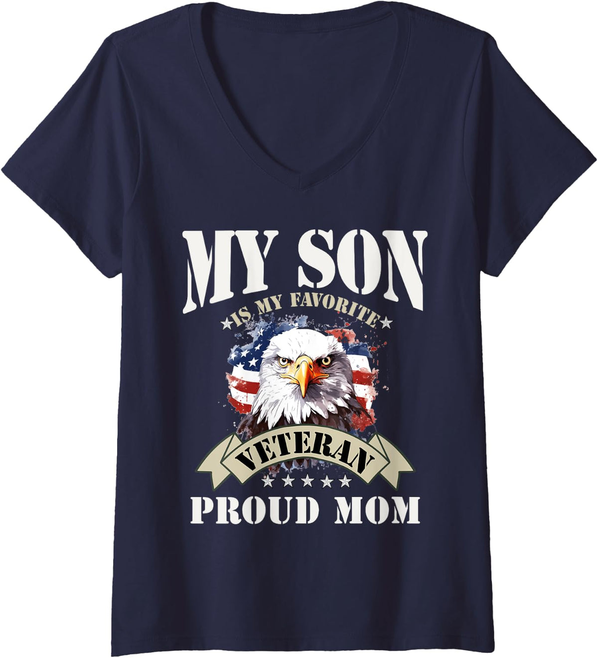 Womens My Son is my favorite Veteran Proud Mom V-Neck T-Shirt - Navy Blue