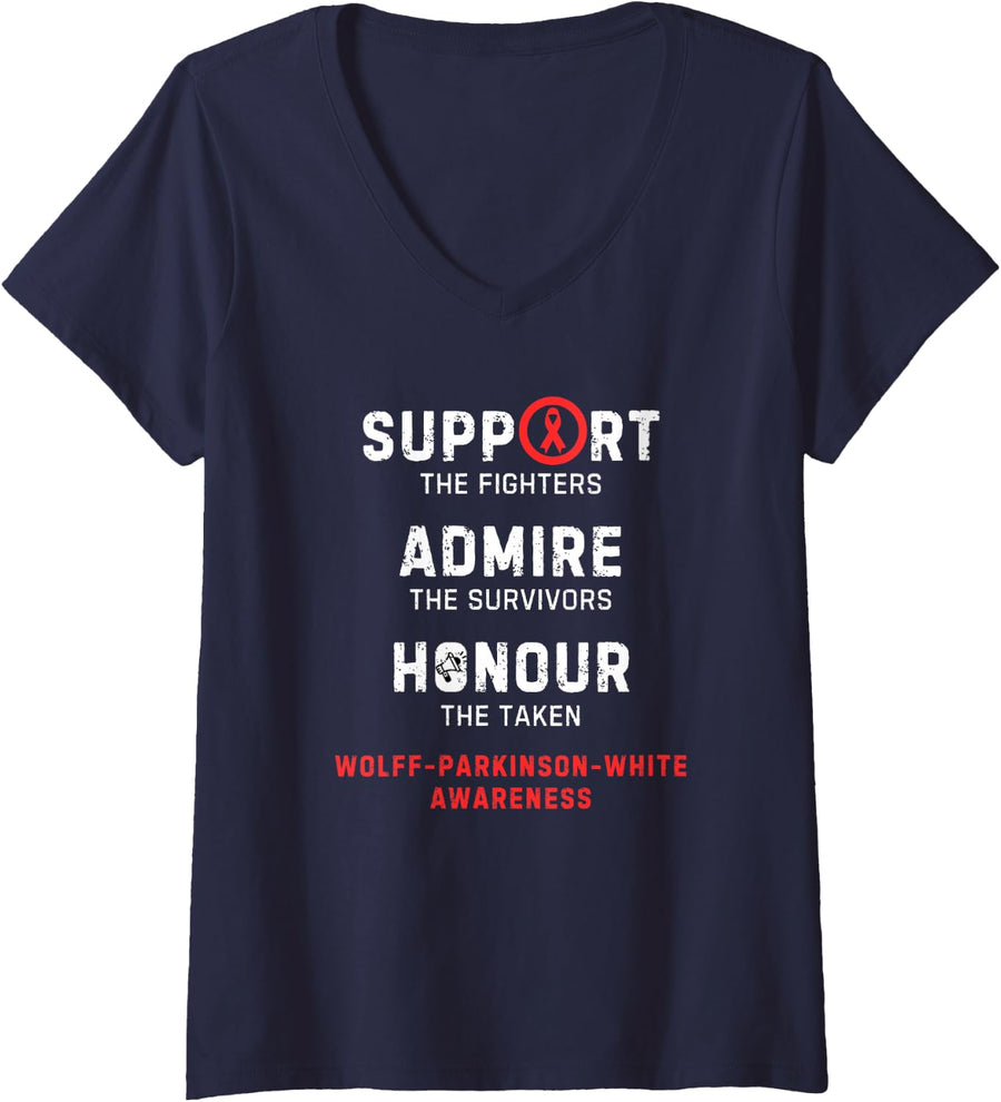 Women's Support Fighters Admire Survivors Wolff-Parkinson-White V-Neck T-Shirt - Navy Blue