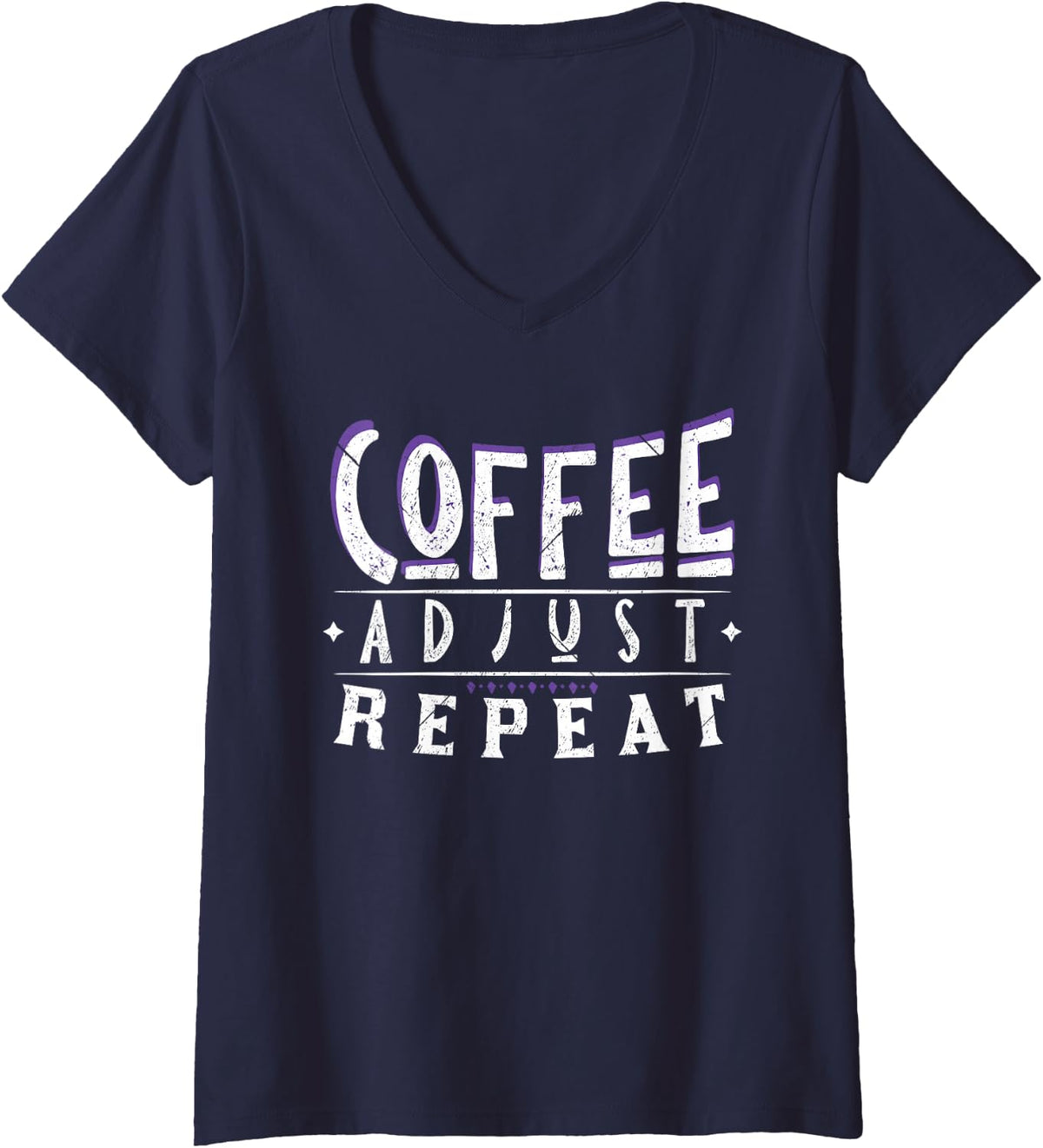 Women's Funny Chiropractor Coffee Adjust Repeat Chiropractic Student V-Neck T-Shirt - Navy Blue