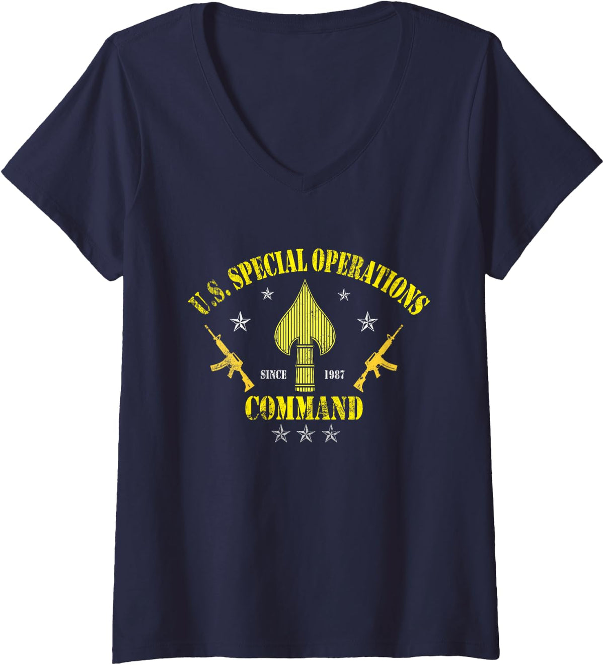Women's U.S Special Operations Command SOCOM Veterans Day Patriotic V-Neck T-Shirt - Navy Blue