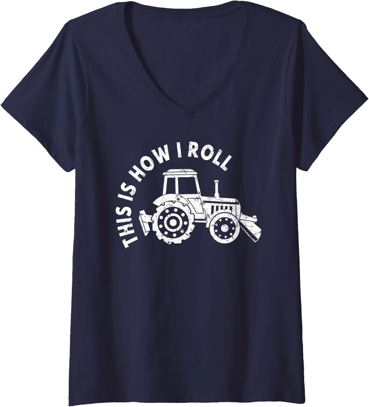 Women's This is How I Roll Tractor V-Neck T-Shirt - Navy Blue
