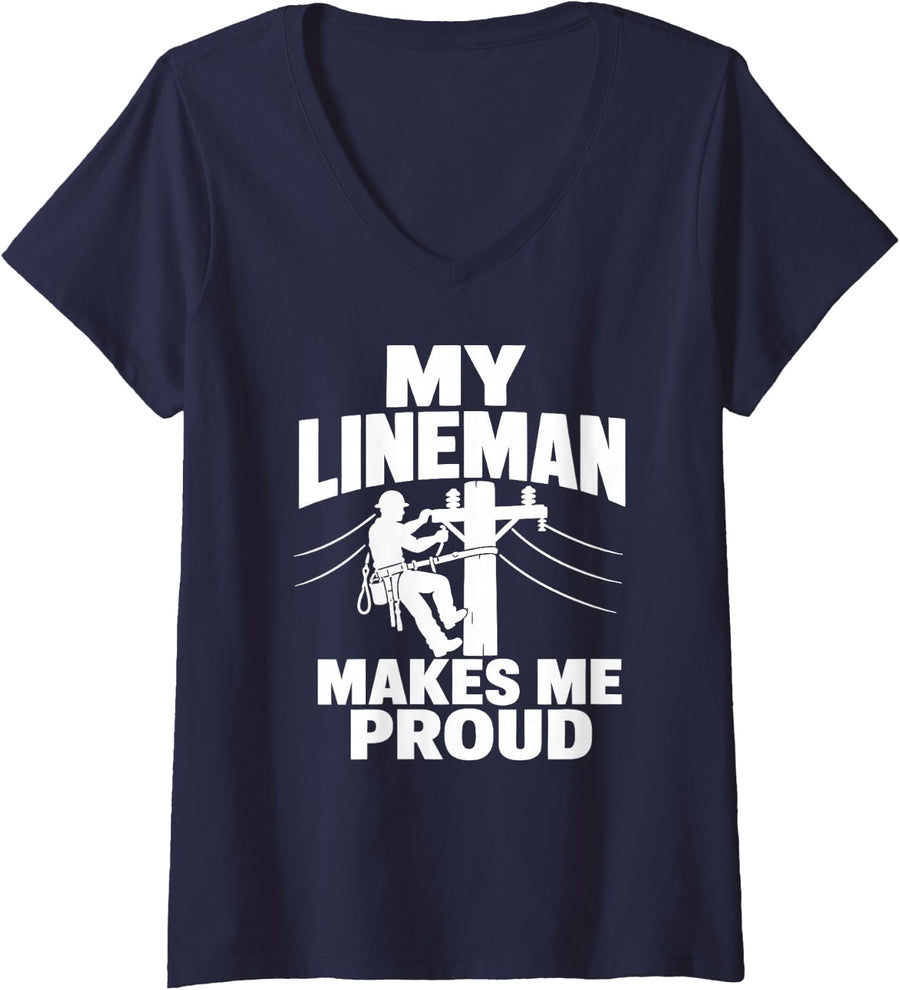 Women's Lineman Grandma Utility Pole V-Neck T-Shirt - Navy Blue